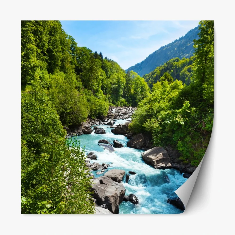 Repositionierbarer Aufkleber gletscherfluss im grünen tal – Wallnifity® Repositionierbarer Aufkleber gletscherfluss im grünen tal – Wallnifity®