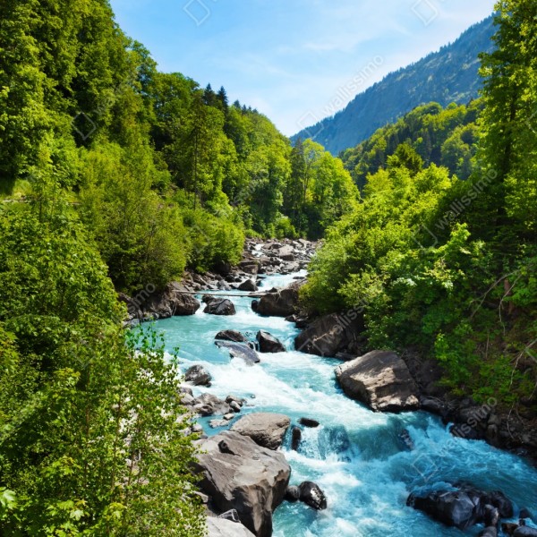 Repositionierbarer Aufkleber gletscherfluss im grünen tal – Wallnifity® Repositionierbarer Aufkleber gletscherfluss im grünen tal – Wallnifity®