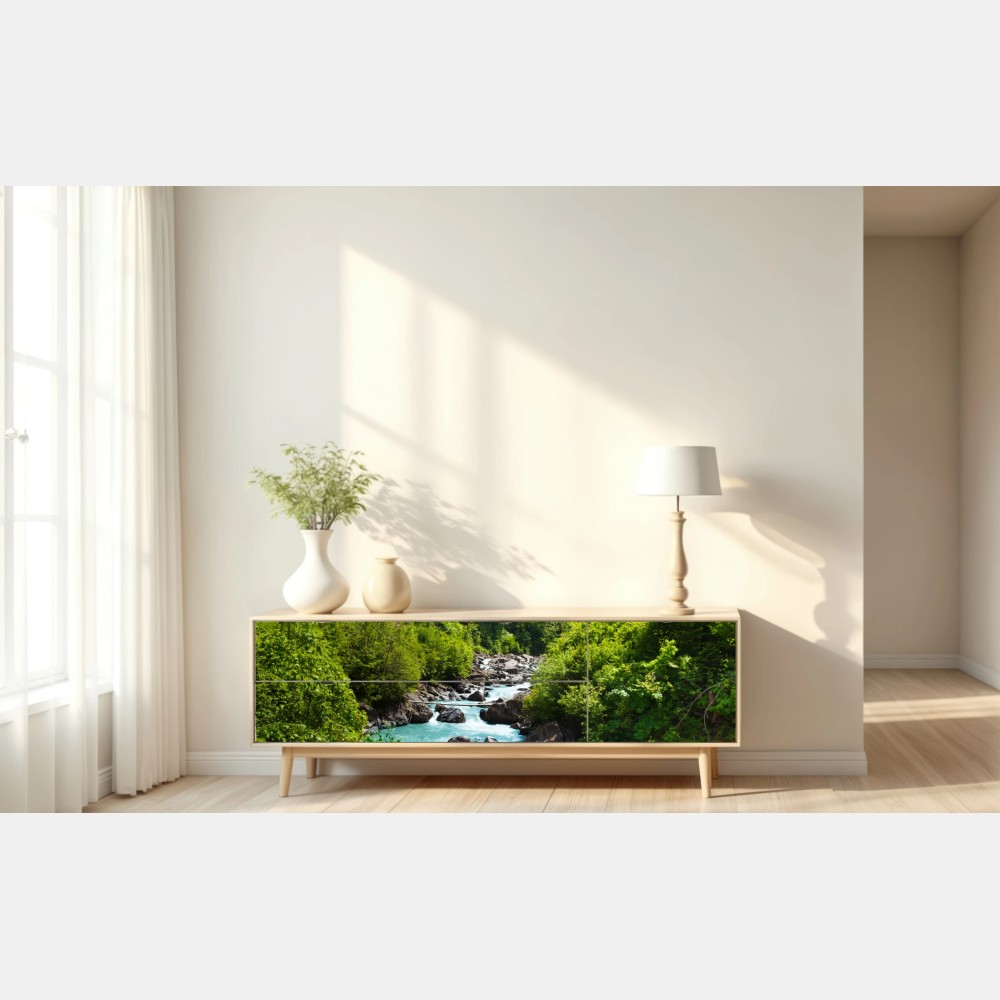 Repositionierbarer Aufkleber gletscherfluss im grünen tal – Wallnifity® Repositionierbarer Aufkleber gletscherfluss im grünen tal – Wallnifity®