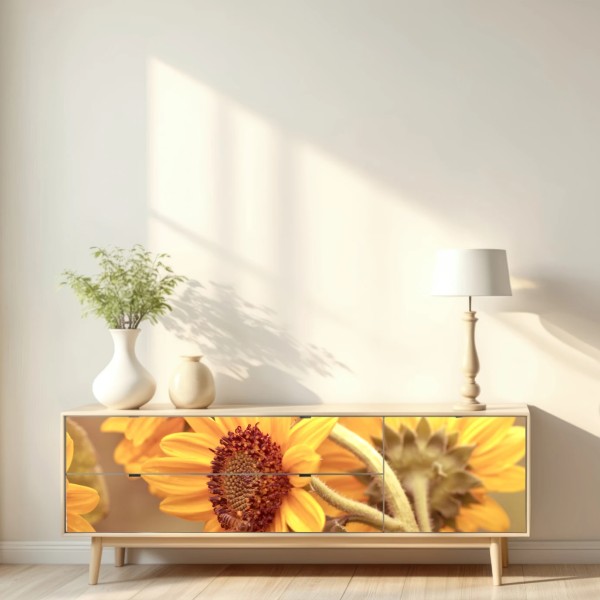 Repositionierbarer Aufkleber vintage sonnenblumen in warmem licht – Wallnifity® Repositionierbarer Aufkleber vintage sonnenblumen in warmem licht – Wallnifity®