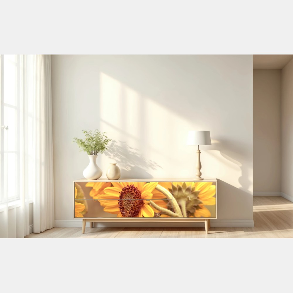 Repositionierbarer Aufkleber vintage sonnenblumen in warmem licht – Wallnifity® Repositionierbarer Aufkleber vintage sonnenblumen in warmem licht – Wallnifity®