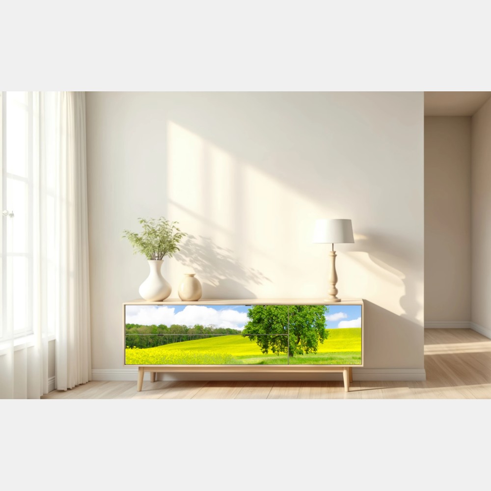 Repositionierbarer Aufkleber sonniger feldweg mit einsamem baum – Wallnifity® Repositionierbarer Aufkleber sonniger feldweg mit einsamem baum – Wallnifity®