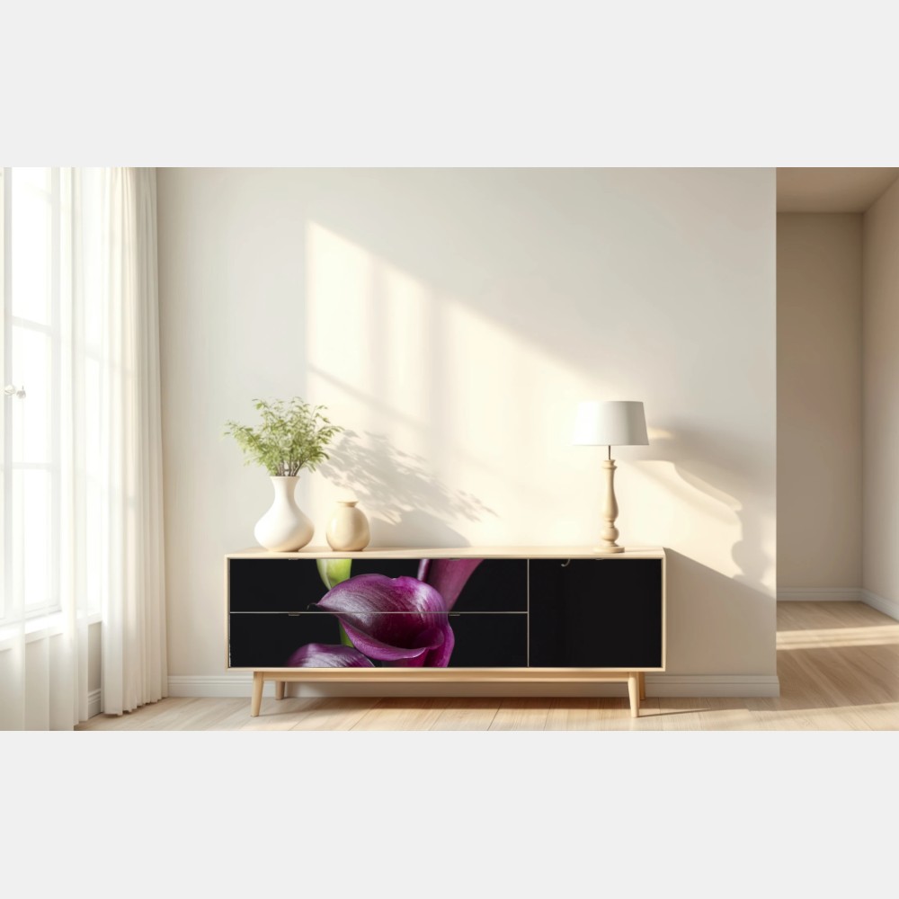 Repositionierbarer Aufkleber elegante violette und weiße callas – Wallnifity® Repositionierbarer Aufkleber elegante violette und weiße callas – Wallnifity®