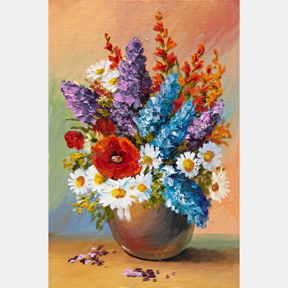 Repositionierbarer Aufkleber farbenfroher blumenstrauß in vase – Wallnifity® Repositionierbarer Aufkleber farbenfroher blumenstrauß in vase – Wallnifity®