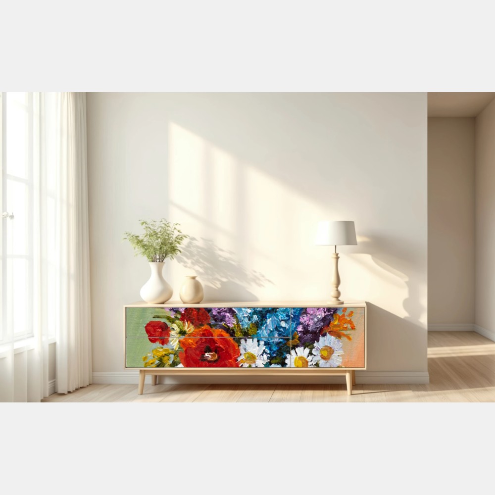 Repositionierbarer Aufkleber farbenfroher blumenstrauß in vase – Wallnifity® Repositionierbarer Aufkleber farbenfroher blumenstrauß in vase – Wallnifity®