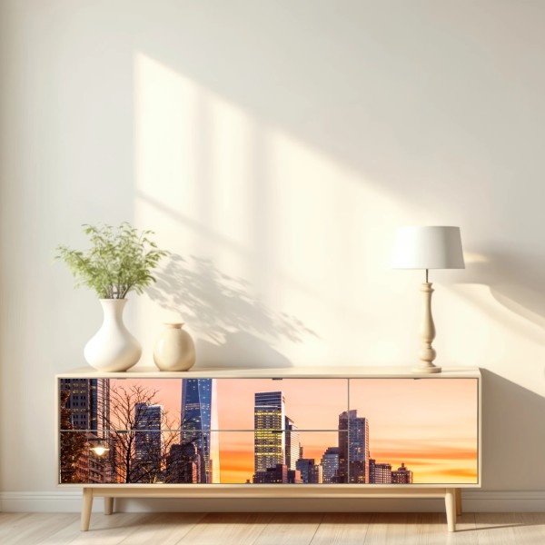 Repositionierbarer Aufkleber Lower Manhattan bei sonnenuntergang – Wallnifity® Repositionierbarer Aufkleber Lower Manhattan bei sonnenuntergang – Wallnifity®