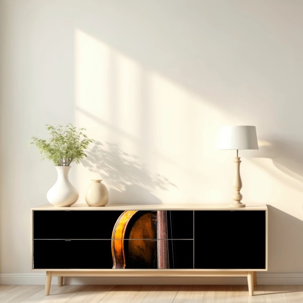 Repositionierbarer Aufkleber elegante vintage-geige vor schwarzem hintergrund – Wallnifity® Repositionierbarer Aufkleber elegante vintage-geige vor schwarzem hintergrund – Wallnifity®