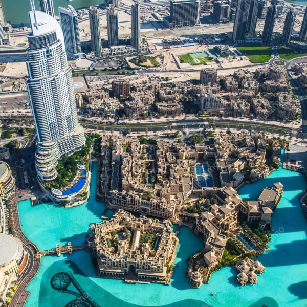 Repositionierbarer Aufkleber luftaufnahme von Downtown Dubai – Wallnifity® Repositionierbarer Aufkleber luftaufnahme von Downtown Dubai – Wallnifity®