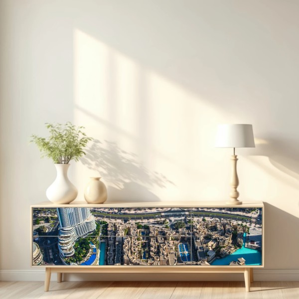 Repositionierbarer Aufkleber luftaufnahme von Downtown Dubai – Wallnifity® Repositionierbarer Aufkleber luftaufnahme von Downtown Dubai – Wallnifity®