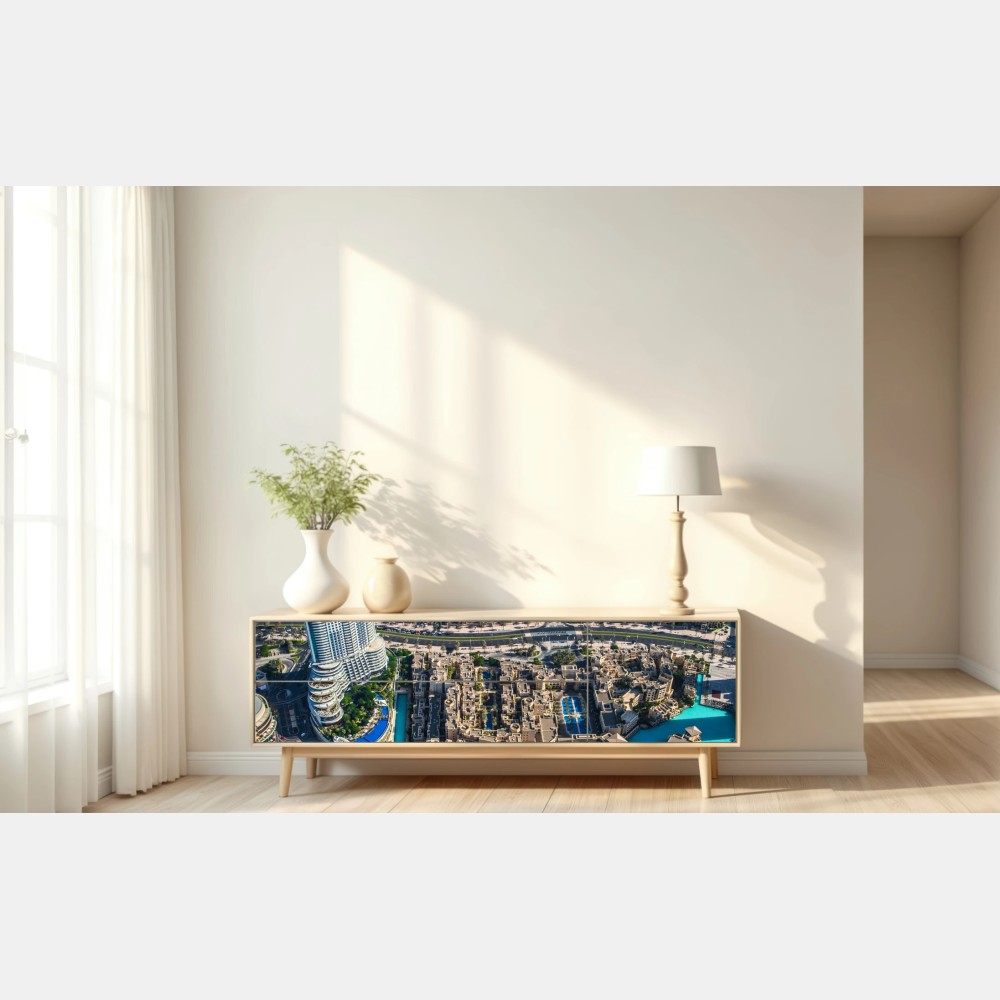 Repositionierbarer Aufkleber luftaufnahme von Downtown Dubai – Wallnifity® Repositionierbarer Aufkleber luftaufnahme von Downtown Dubai – Wallnifity®