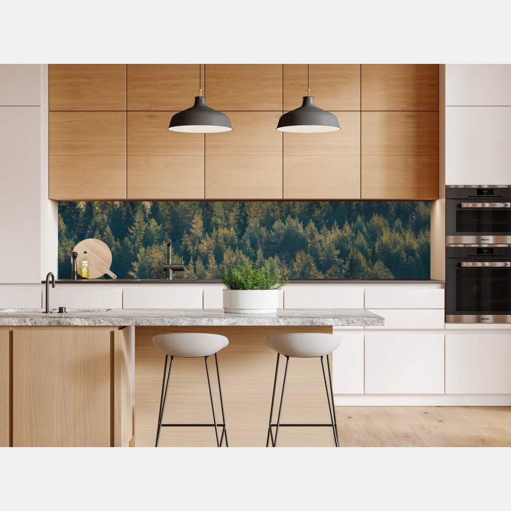 Repositionierbarer Aufkleber nebliger kiefernwald im morgenlicht – Wallnifity® Repositionierbarer Aufkleber nebliger kiefernwald im morgenlicht – Wallnifity®