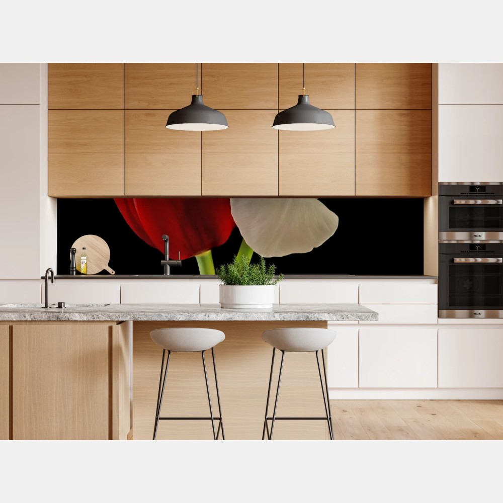 Repositionierbarer Aufkleber rote und weiße tulpen auf schwarzem hintergrund – Wallnifity® Repositionierbarer Aufkleber rote und weiße tulpen auf schwarzem hintergrund – Wallnifity®