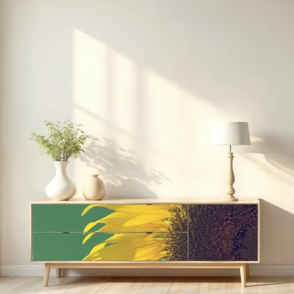 Repositionierbarer Aufkleber strahlende sonnenblume vor vintage-himmel – Wallnifity® Repositionierbarer Aufkleber strahlende sonnenblume vor vintage-himmel – Wallnifity®