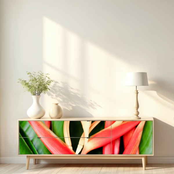 Repositionierbarer Aufkleber leuchtende tropische heliconia-blüten – Wallnifity® Repositionierbarer Aufkleber leuchtende tropische heliconia-blüten – Wallnifity®