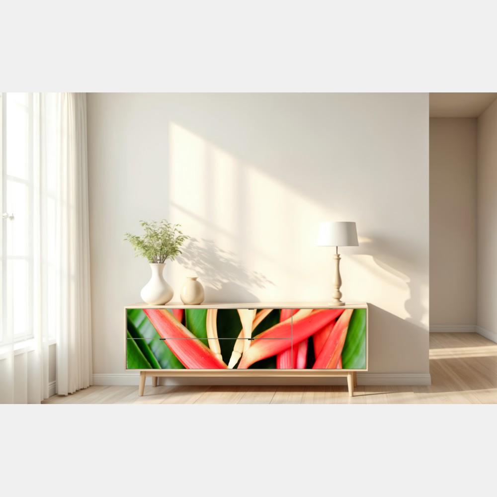 Repositionierbarer Aufkleber leuchtende tropische heliconia-blüten – Wallnifity® Repositionierbarer Aufkleber leuchtende tropische heliconia-blüten – Wallnifity®
