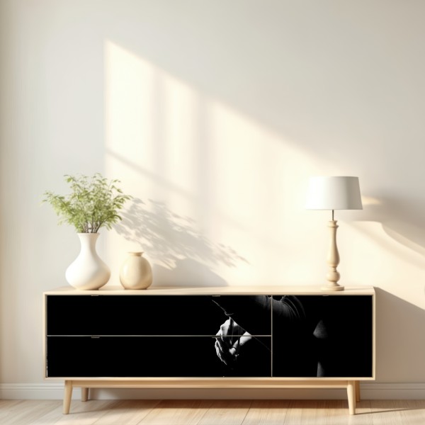 Repositionierbarer Aufkleber elegante geigerin in silhouette – Wallnifity® Repositionierbarer Aufkleber elegante geigerin in silhouette – Wallnifity®