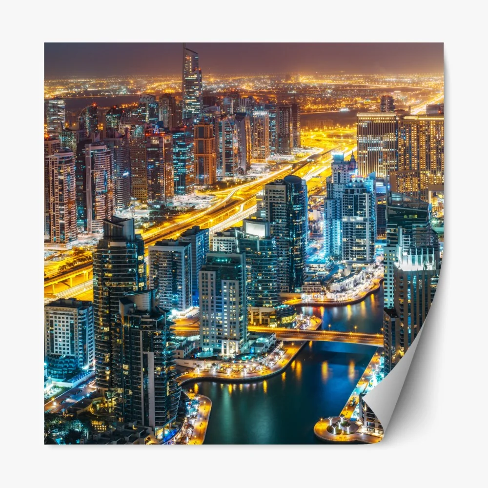 Repositionierbarer Aufkleber nächtliche skyline Dubai Marina – Wallnifity® Repositionierbarer Aufkleber nächtliche skyline Dubai Marina – Wallnifity®