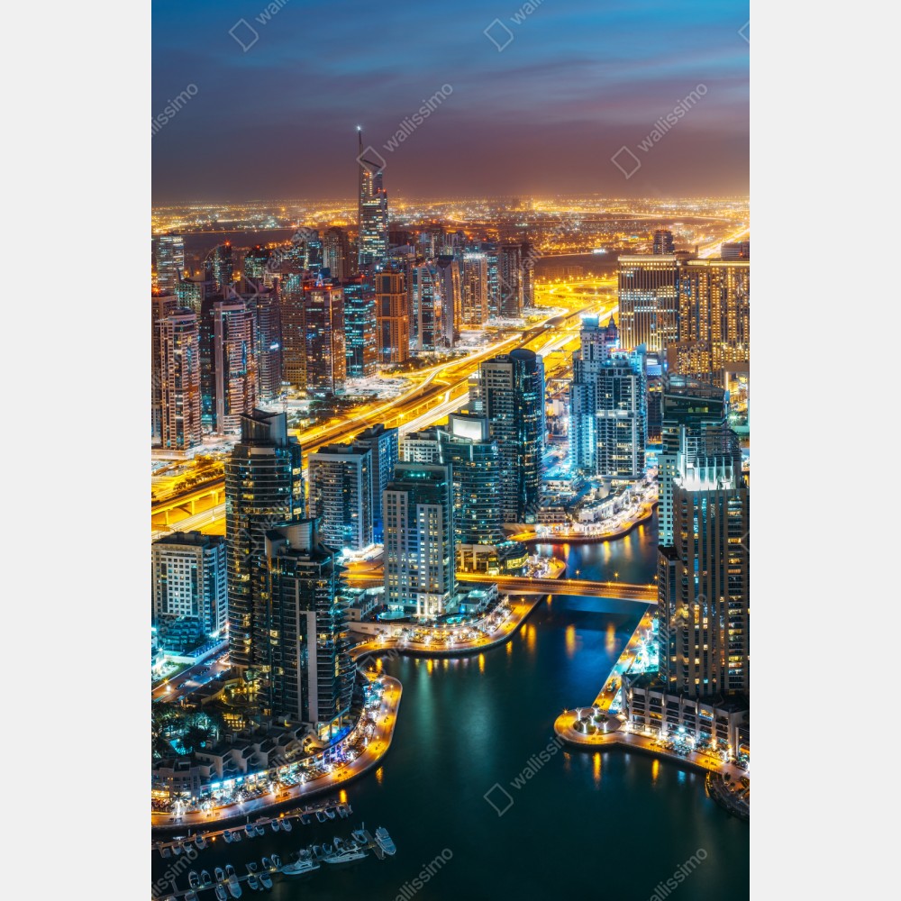 Repositionierbarer Aufkleber nächtliche skyline Dubai Marina – Wallnifity® Repositionierbarer Aufkleber nächtliche skyline Dubai Marina – Wallnifity®