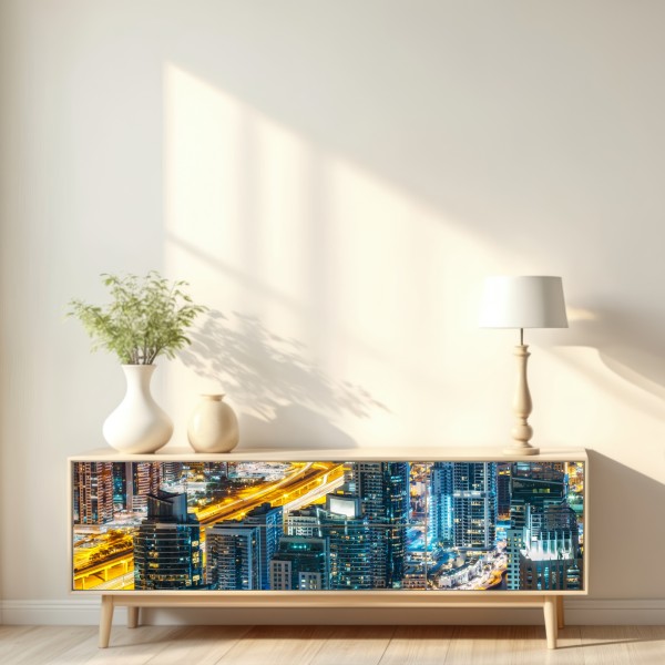 Repositionierbarer Aufkleber nächtliche skyline Dubai Marina – Wallnifity® Repositionierbarer Aufkleber nächtliche skyline Dubai Marina – Wallnifity®