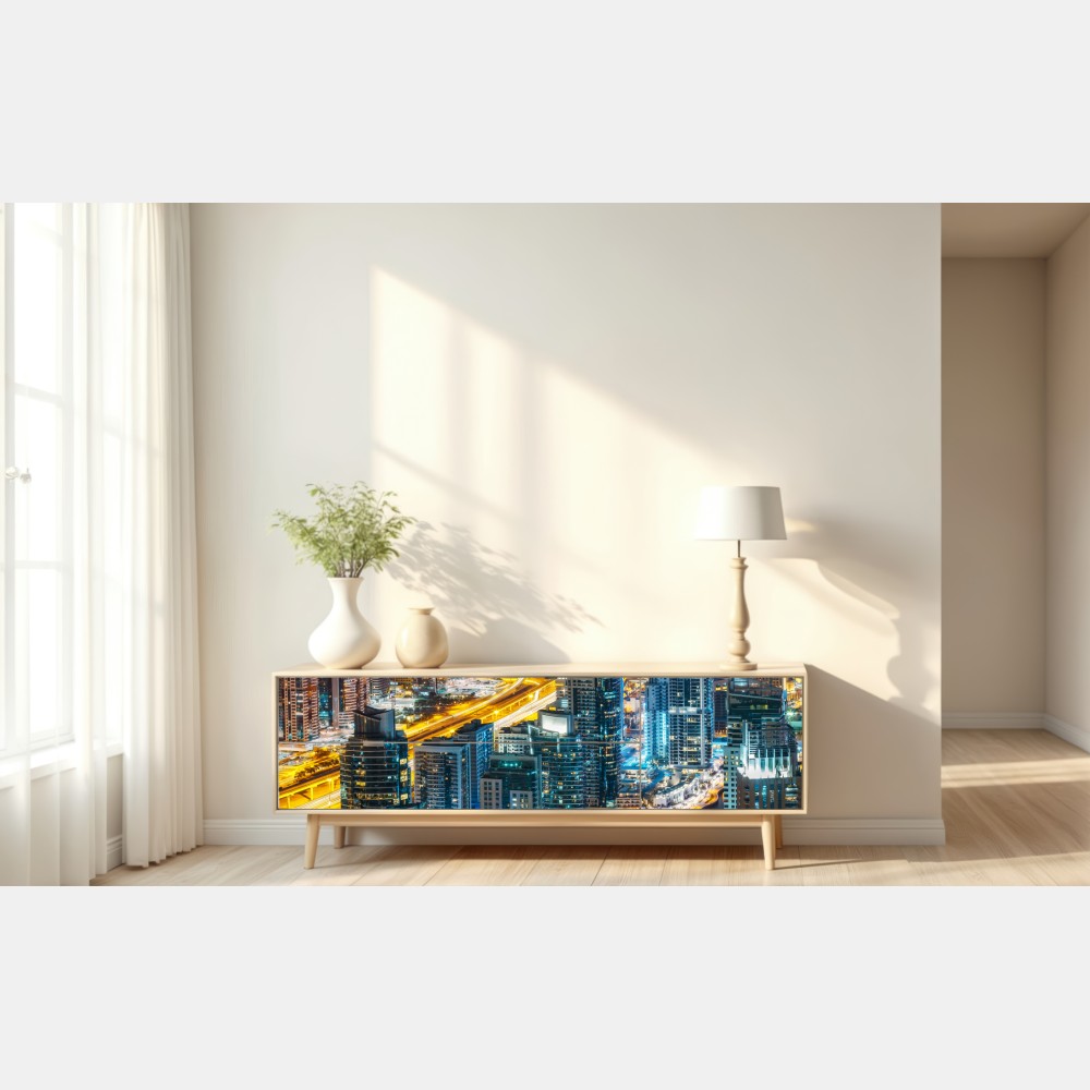 Repositionierbarer Aufkleber nächtliche skyline Dubai Marina – Wallnifity® Repositionierbarer Aufkleber nächtliche skyline Dubai Marina – Wallnifity®