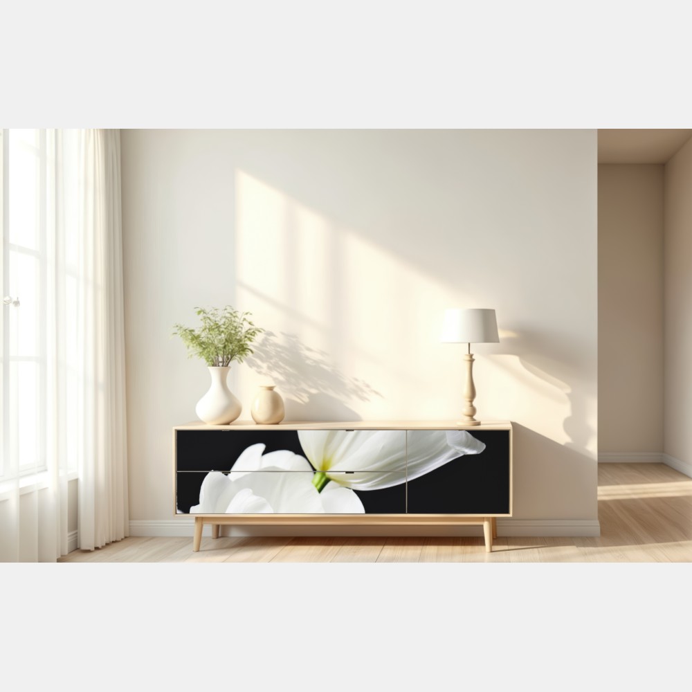 Repositionierbarer Aufkleber weißer tulpenstrauß vor dunklem hintergrund – Wallnifity® Repositionierbarer Aufkleber weißer tulpenstrauß vor dunklem hintergrund – Wallnifity®