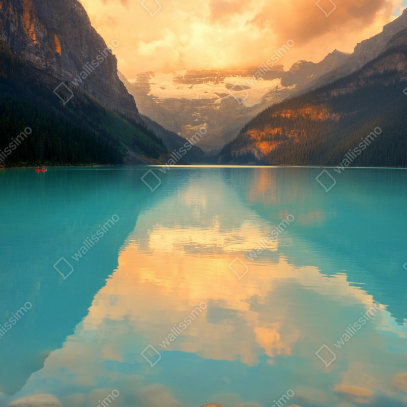Repositionierbarer Aufkleber sonnenaufgang über Lake Louise, Banff – Wallnifity® Repositionierbarer Aufkleber sonnenaufgang über Lake Louise, Banff – Wallnifity®