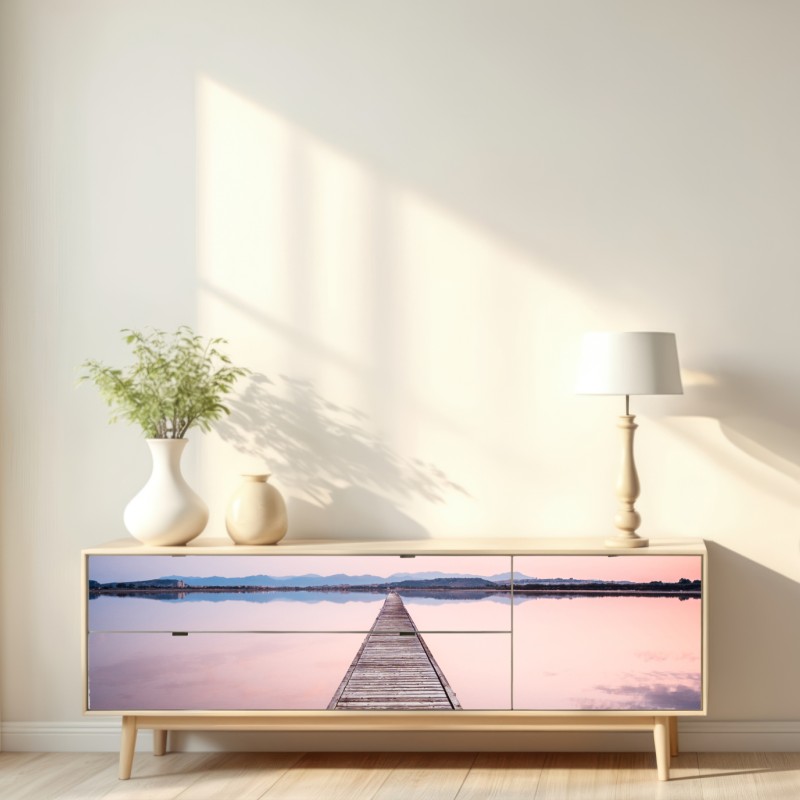 Repositionierbarer Aufkleber holzsteg zum horizont bei sonnenuntergang – Wallnifity® Repositionierbarer Aufkleber holzsteg zum horizont bei sonnenuntergang – Wallnifity®