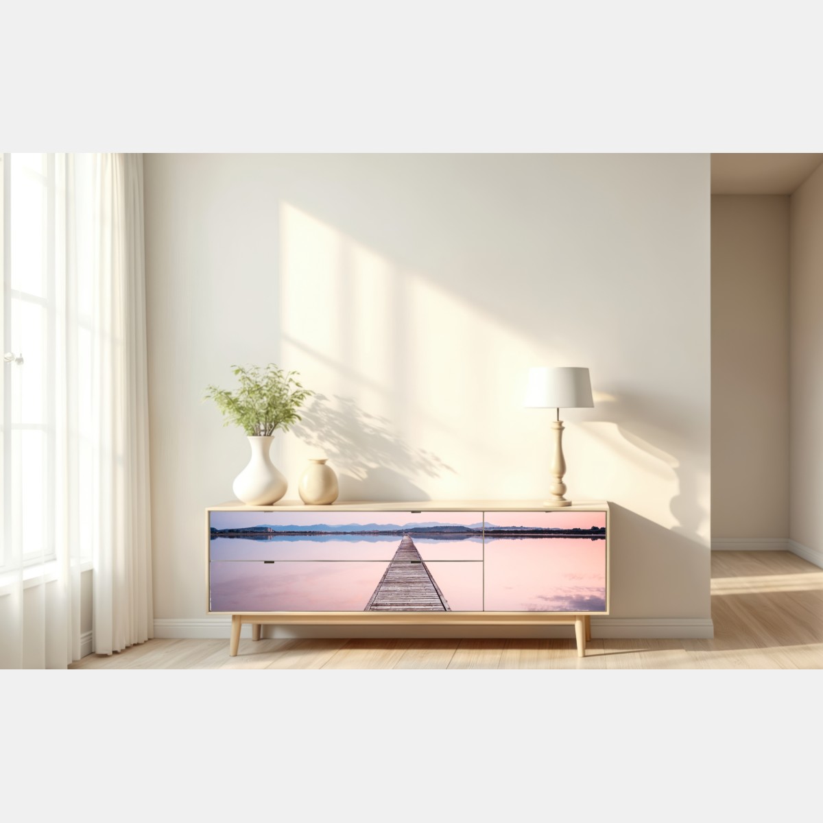 Repositionierbarer Aufkleber holzsteg zum horizont bei sonnenuntergang – Wallnifity® Repositionierbarer Aufkleber holzsteg zum horizont bei sonnenuntergang – Wallnifity®