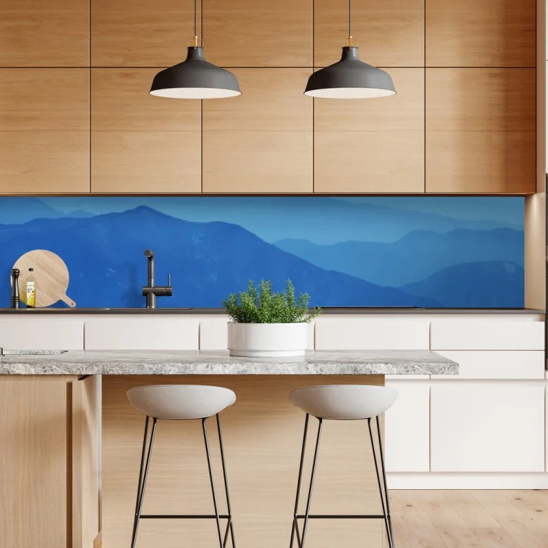 Repositionierbarer Aufkleber neblige blaue bergschichten – Wallnifity® Repositionierbarer Aufkleber neblige blaue bergschichten – Wallnifity®