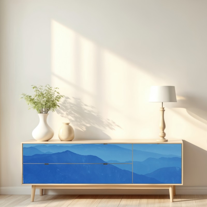 Repositionierbarer Aufkleber neblige blaue bergschichten – Wallnifity® Repositionierbarer Aufkleber neblige blaue bergschichten – Wallnifity®