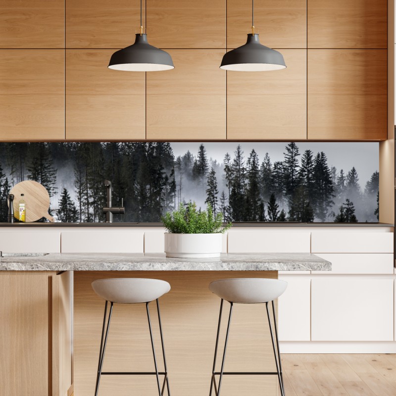 Repositionierbarer Aufkleber neblige waldreflexion – Wallnifity®