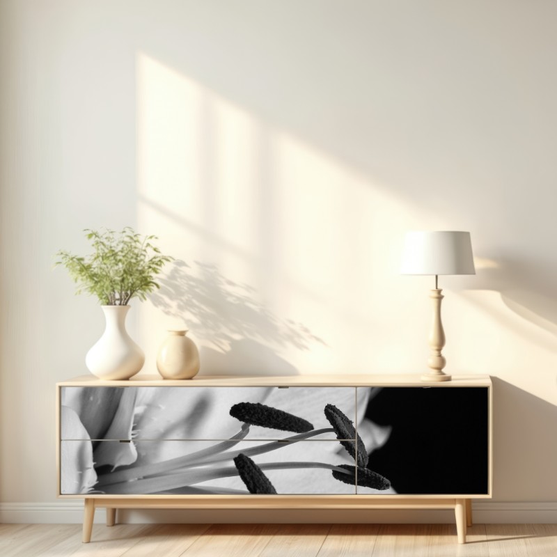 Repositionierbarer Aufkleber monochrome lilie nahaufnahme – Wallnifity® Repositionierbarer Aufkleber monochrome lilie nahaufnahme – Wallnifity®