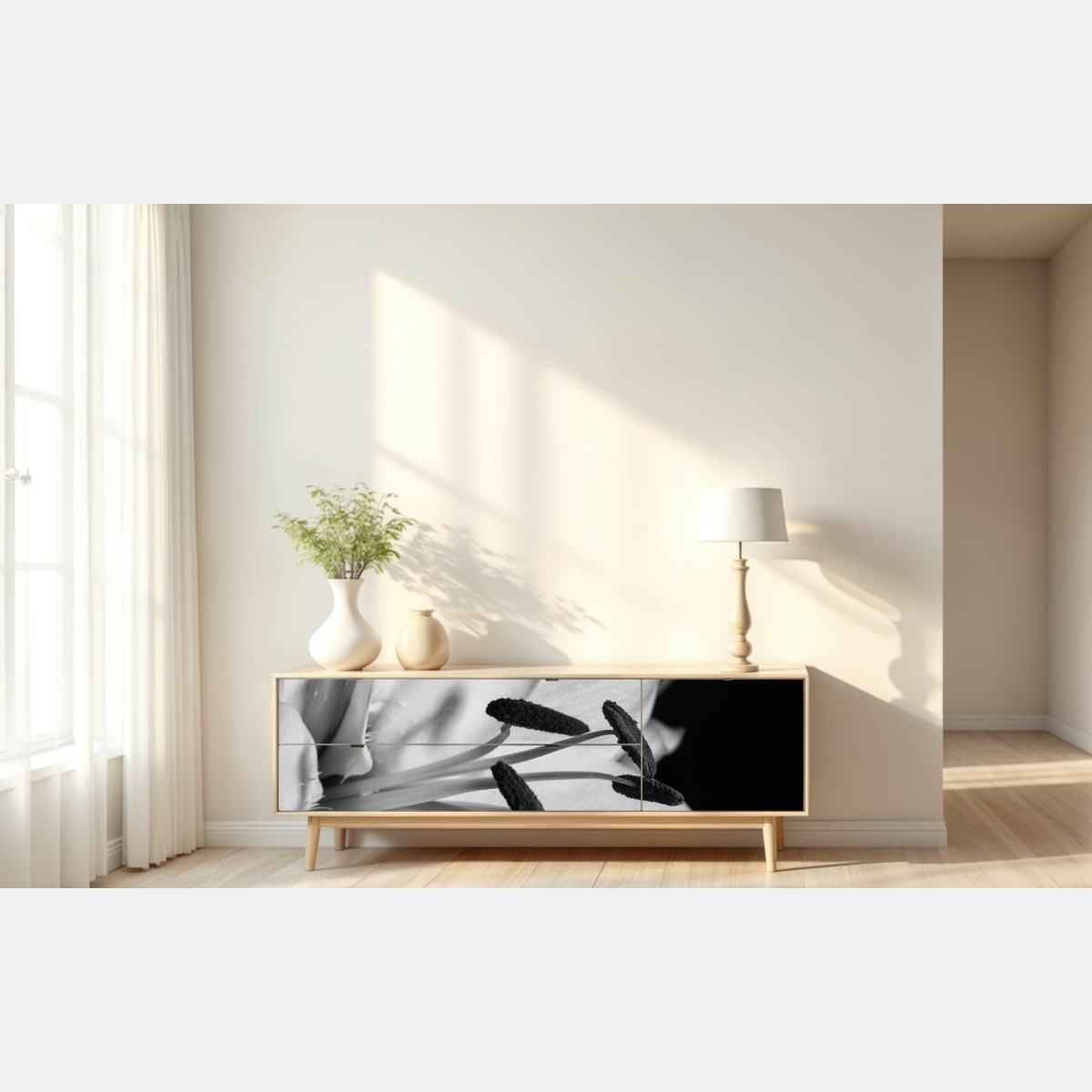 Repositionierbarer Aufkleber monochrome lilie nahaufnahme – Wallnifity® Repositionierbarer Aufkleber monochrome lilie nahaufnahme – Wallnifity®