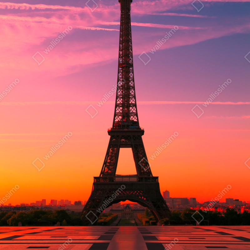 Repositionierbarer Aufkleber sonnenaufgang über dem Eiffelturm – Wallnifity® Repositionierbarer Aufkleber sonnenaufgang über dem Eiffelturm – Wallnifity®