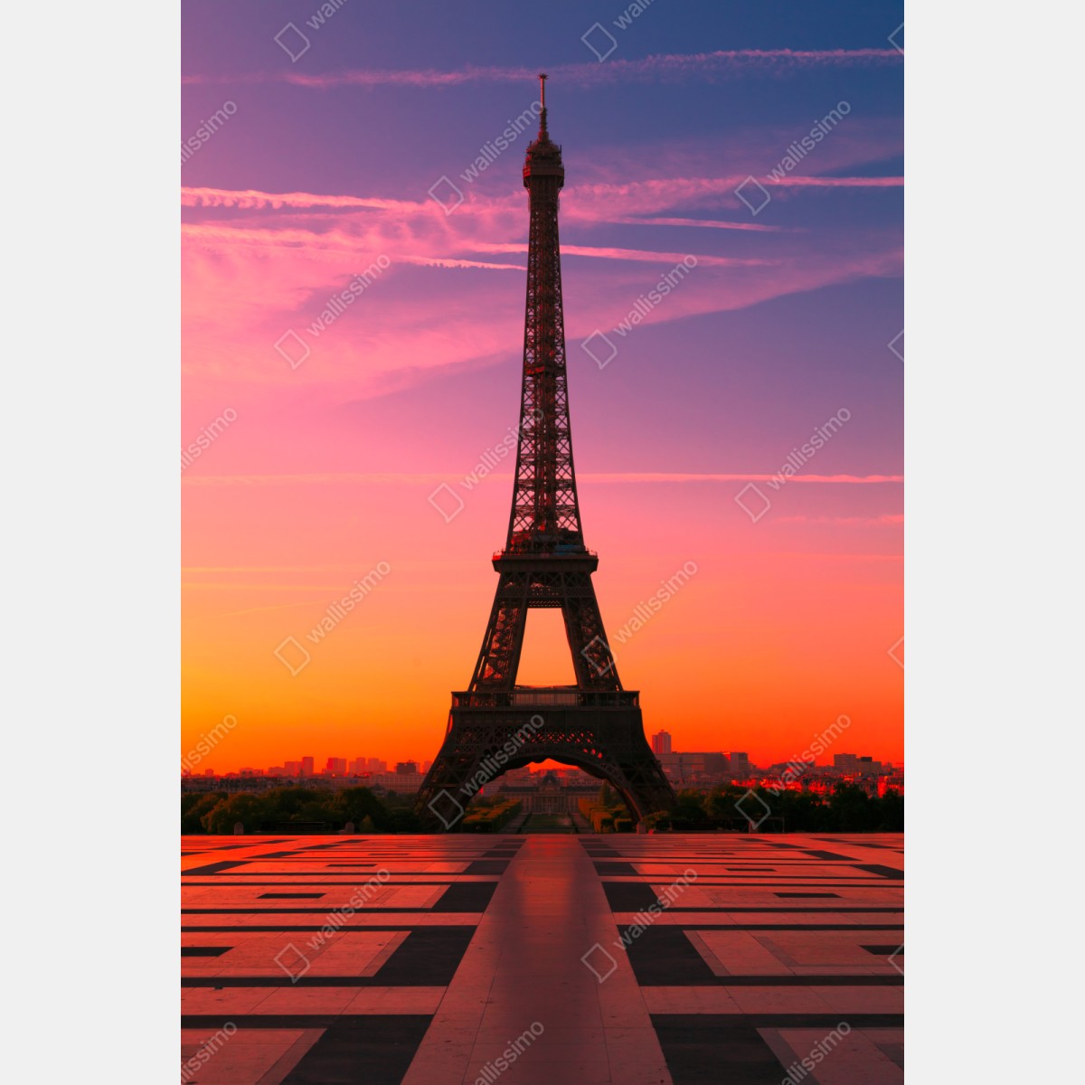 Repositionierbarer Aufkleber sonnenaufgang über dem Eiffelturm – Wallnifity® Repositionierbarer Aufkleber sonnenaufgang über dem Eiffelturm – Wallnifity®
