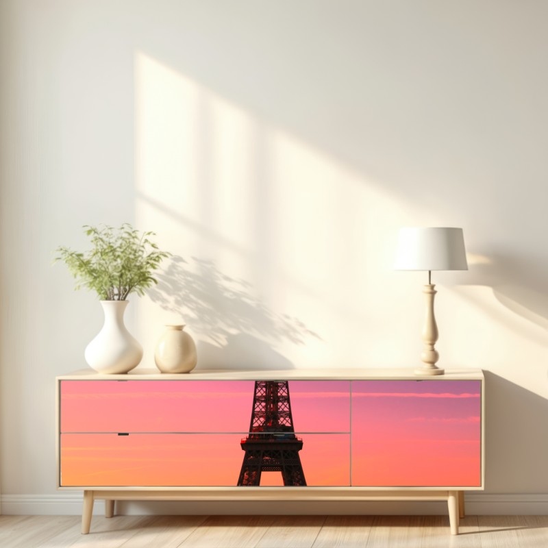 Repositionierbarer Aufkleber sonnenaufgang über dem Eiffelturm – Wallnifity® Repositionierbarer Aufkleber sonnenaufgang über dem Eiffelturm – Wallnifity®