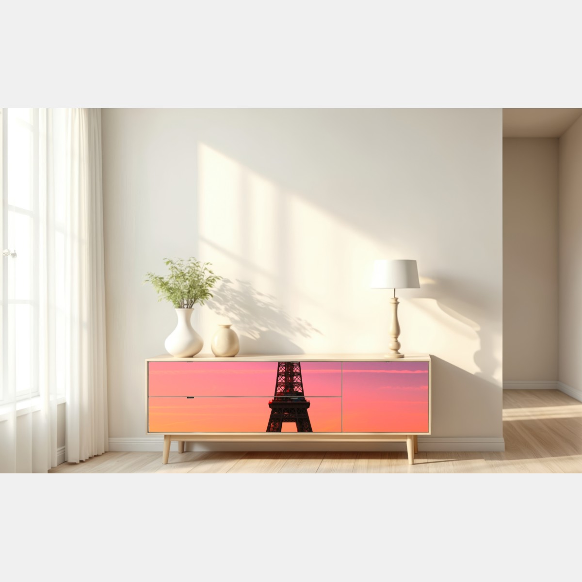 Repositionierbarer Aufkleber sonnenaufgang über dem Eiffelturm – Wallnifity® Repositionierbarer Aufkleber sonnenaufgang über dem Eiffelturm – Wallnifity®