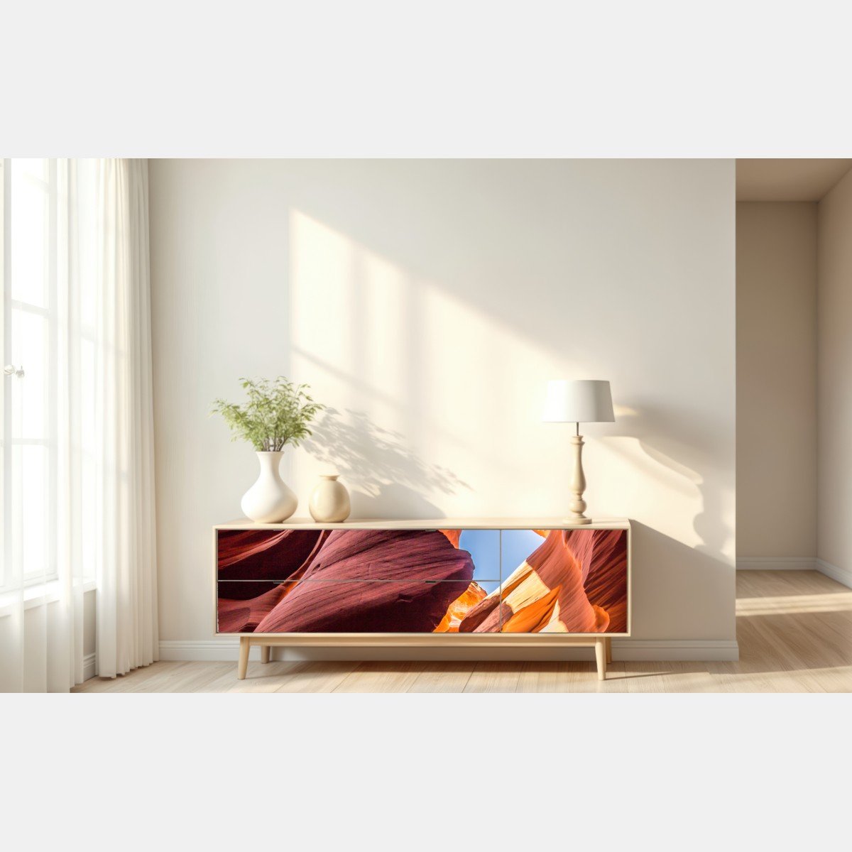 Repositionierbarer Aufkleber sonnenbeschienene schlucht mit sandsteinformationen – Wallnifity® Repositionierbarer Aufkleber sonnenbeschienene schlucht mit sandsteinformationen – Wallnifity®