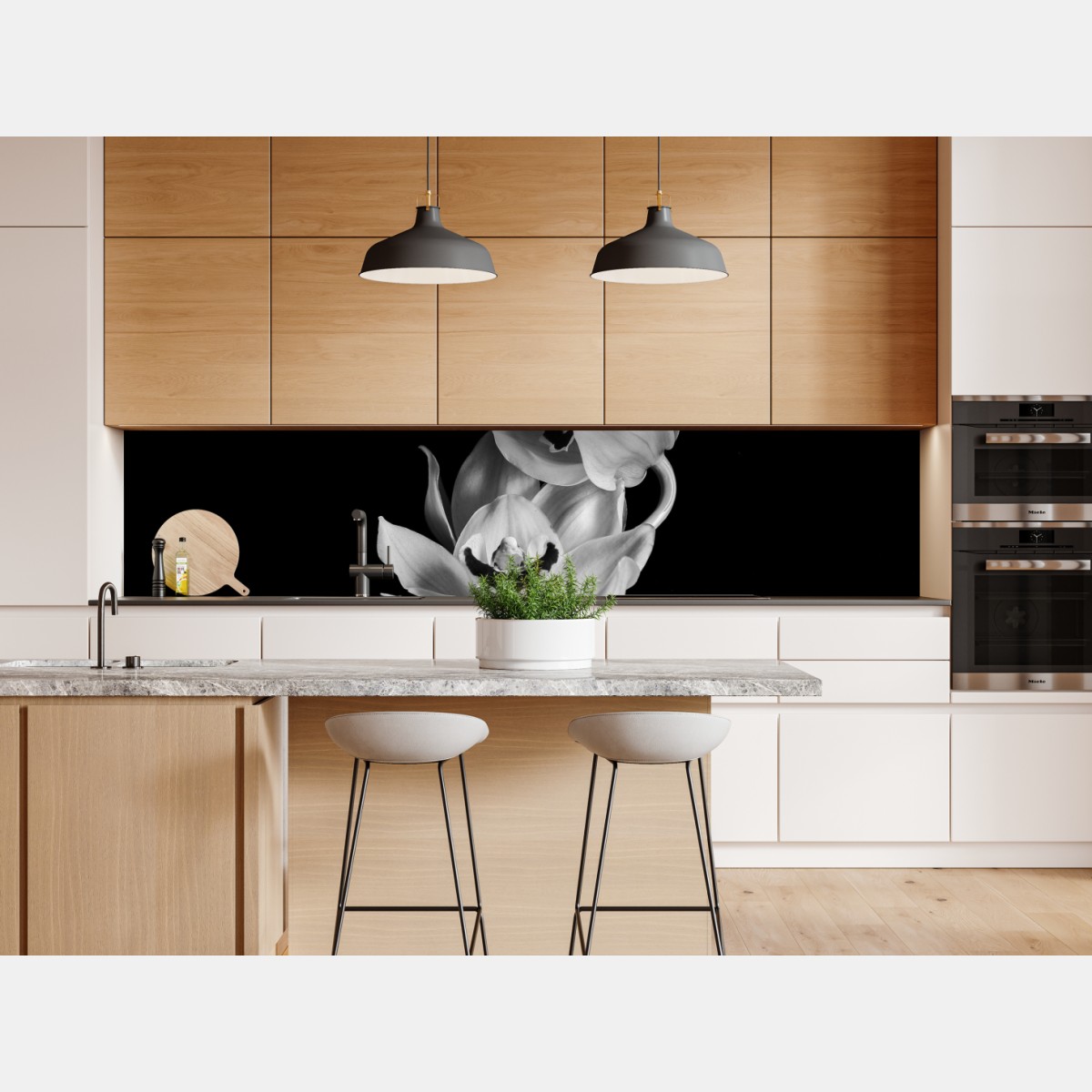 Repositionierbarer Aufkleber eleganter monochromer orchideenstiel – Wallnifity® Repositionierbarer Aufkleber eleganter monochromer orchideenstiel – Wallnifity®