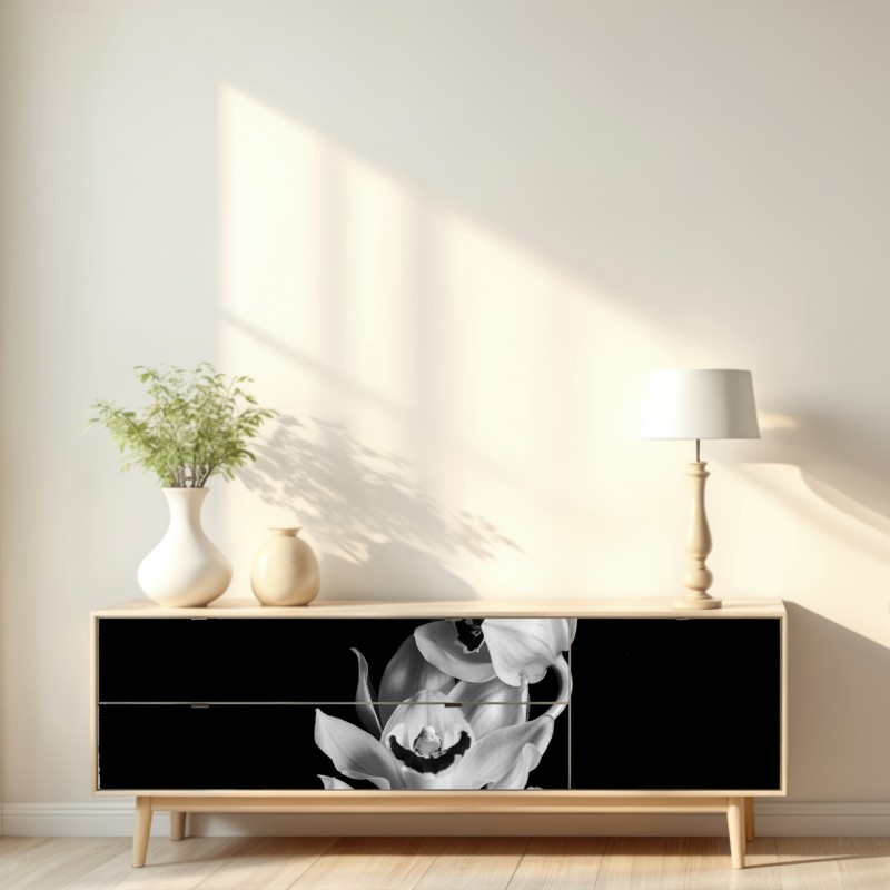Repositionierbarer Aufkleber eleganter monochromer orchideenstiel – Wallnifity® Repositionierbarer Aufkleber eleganter monochromer orchideenstiel – Wallnifity®