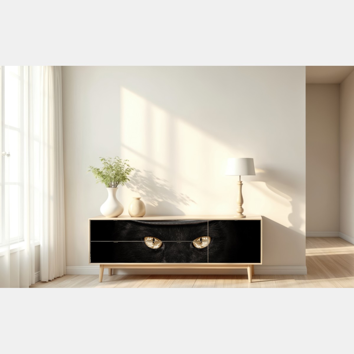 Repositionierbarer Aufkleber elegante schwarze katze mit zylinder und fliege – Wallnifity® Repositionierbarer Aufkleber elegante schwarze katze mit zylinder und fliege – Wallnifity®