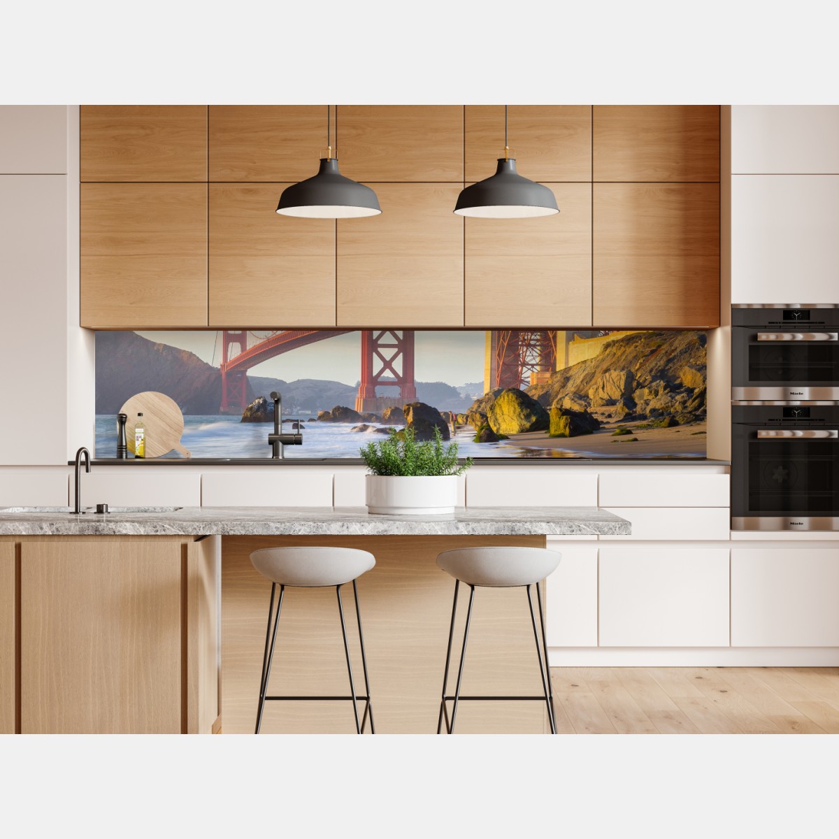 Repositionierbarer Aufkleber Golden Gate Bridge reflektiert am strand – Wallnifity® Repositionierbarer Aufkleber Golden Gate Bridge reflektiert am strand – Wallnifity®
