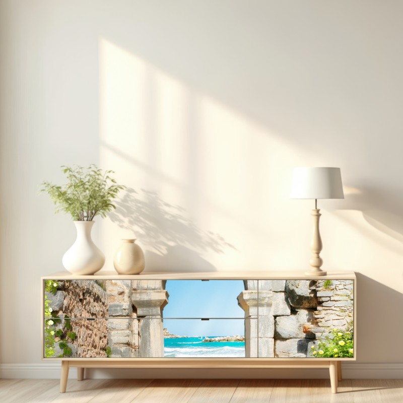Repositionierbarer Aufkleber sonniger bogen zum meer – Wallnifity® Repositionierbarer Aufkleber sonniger bogen zum meer – Wallnifity®
