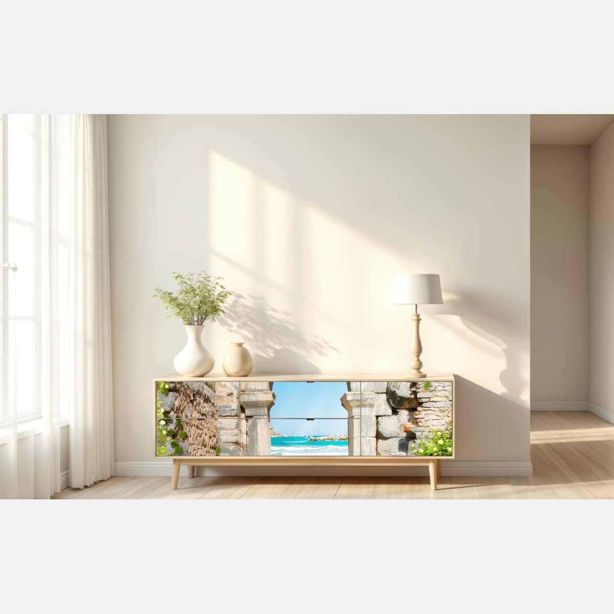 Repositionierbarer Aufkleber sonniger bogen zum meer – Wallnifity® Repositionierbarer Aufkleber sonniger bogen zum meer – Wallnifity®