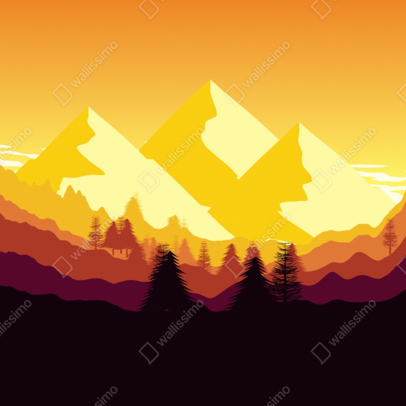 Repositionierbarer Aufkleber goldener sonnenuntergang über bergen – Wallnifity® Repositionierbarer Aufkleber goldener sonnenuntergang über bergen – Wallnifity®