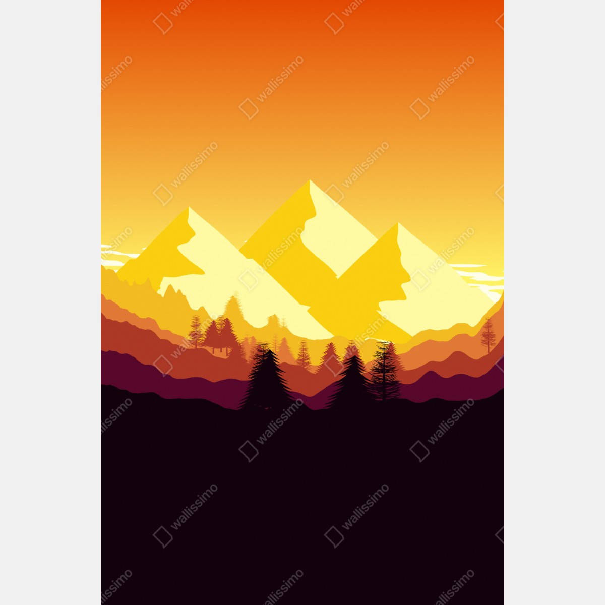 Repositionierbarer Aufkleber goldener sonnenuntergang über bergen – Wallnifity® Repositionierbarer Aufkleber goldener sonnenuntergang über bergen – Wallnifity®