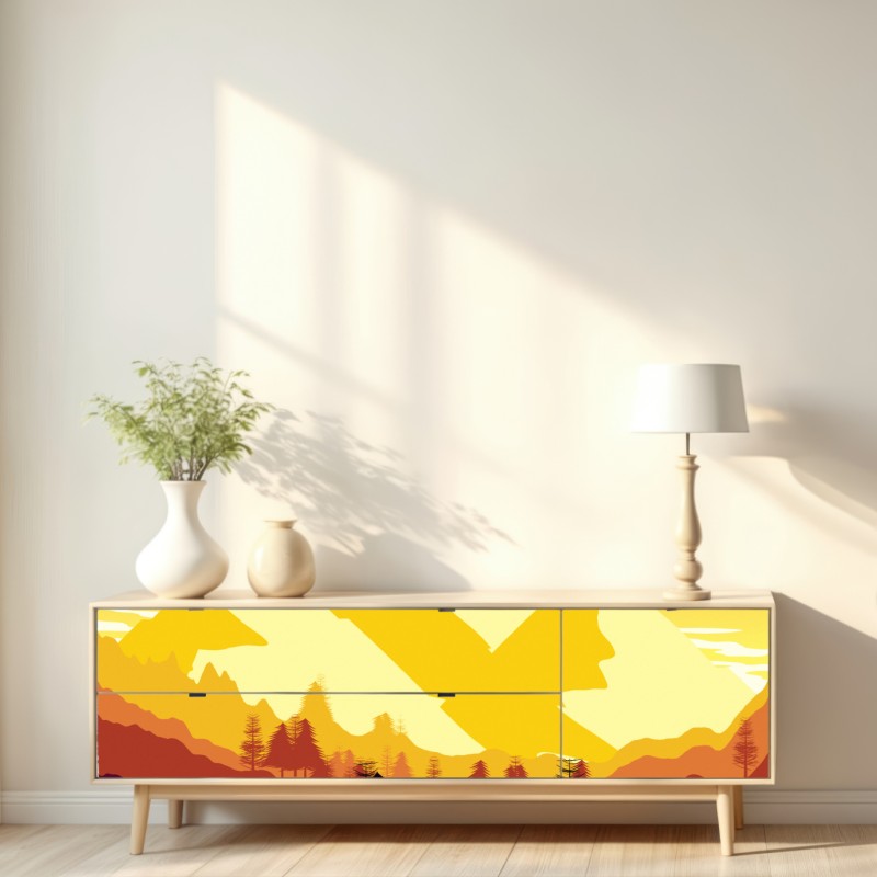 Repositionierbarer Aufkleber goldener sonnenuntergang über bergen – Wallnifity® Repositionierbarer Aufkleber goldener sonnenuntergang über bergen – Wallnifity®