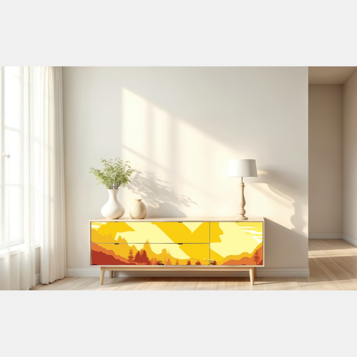 Repositionierbarer Aufkleber goldener sonnenuntergang über bergen – Wallnifity® Repositionierbarer Aufkleber goldener sonnenuntergang über bergen – Wallnifity®