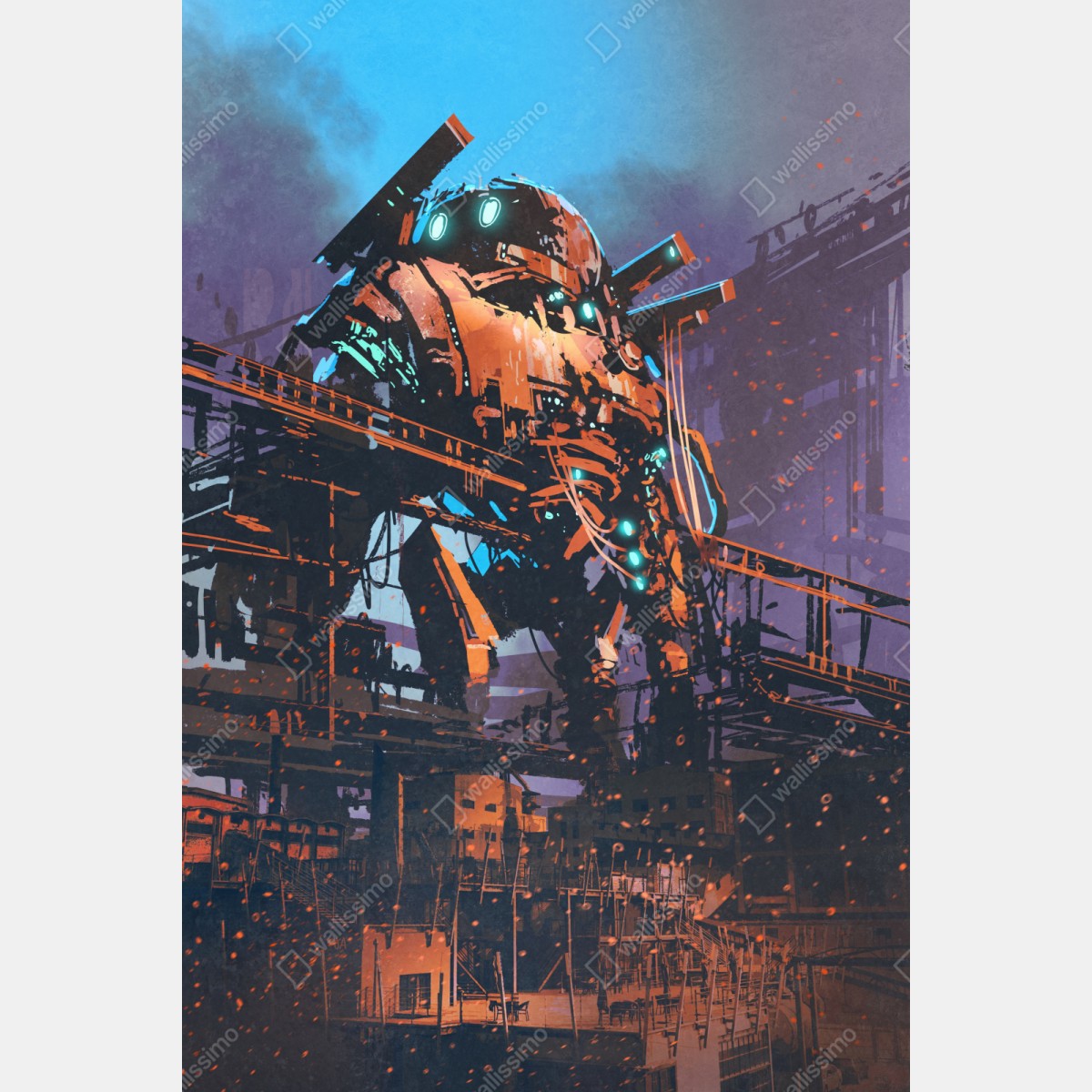 Repositionierbarer Aufkleber riesiger mech in verlassener fabrik – Wallnifity® Repositionierbarer Aufkleber riesiger mech in verlassener fabrik – Wallnifity®