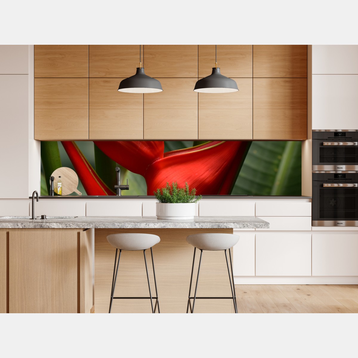 Repositionierbarer Aufkleber leuchtende rote heliconia blüte – Wallnifity® Repositionierbarer Aufkleber leuchtende rote heliconia blüte – Wallnifity®